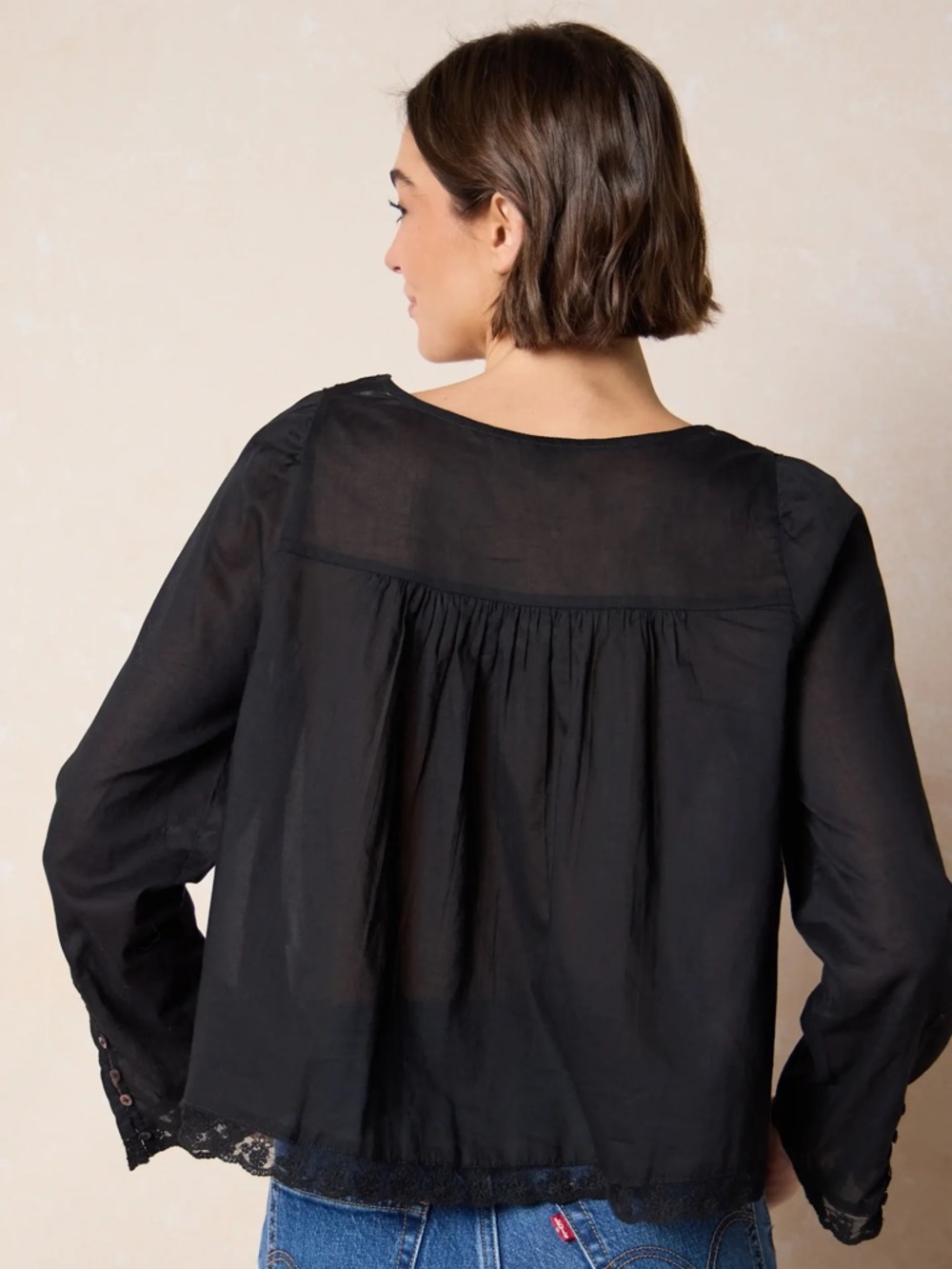 Natural Life Prettiest Cotton Long Sleeve Top Black Size S Small NWT